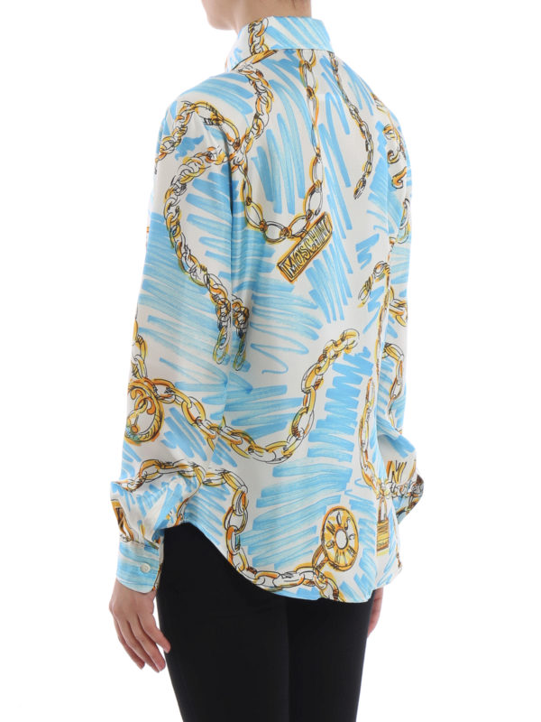 Chain print light blue silk shirt 