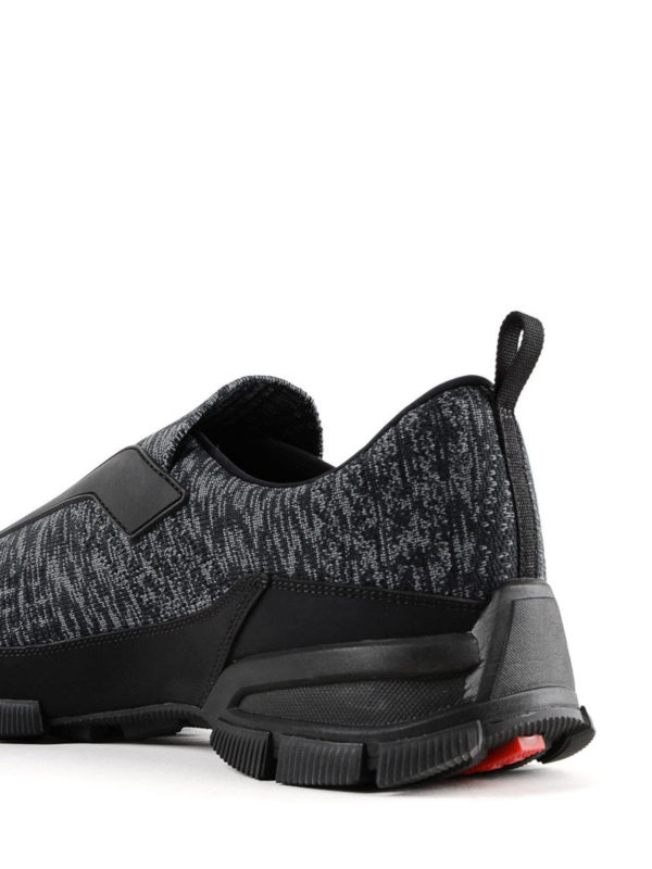 prada techno stretch sneakers on feet