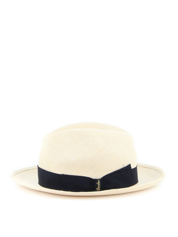 Dark blue grosgrain band straw hat 