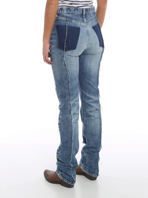 Distressed effect recycled denim jeans 