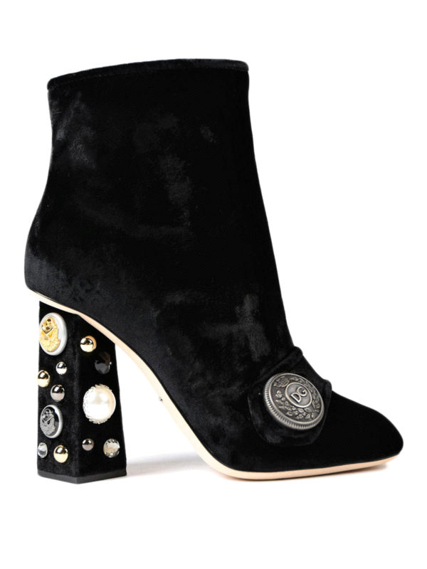 Jeweled heel velvet booties 