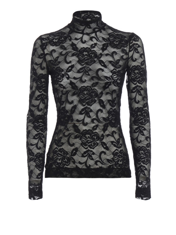lace high neck top black