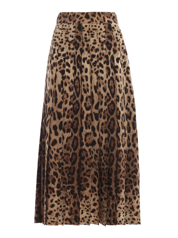 Knee length skirts & Midi Dolce & Gabbana - Leo print cool wool pleated ...