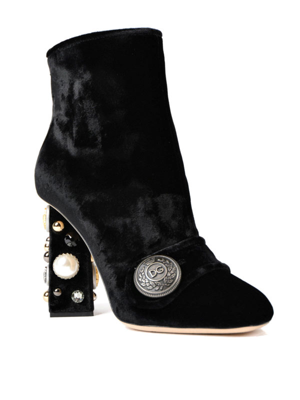 Jeweled heel velvet booties 