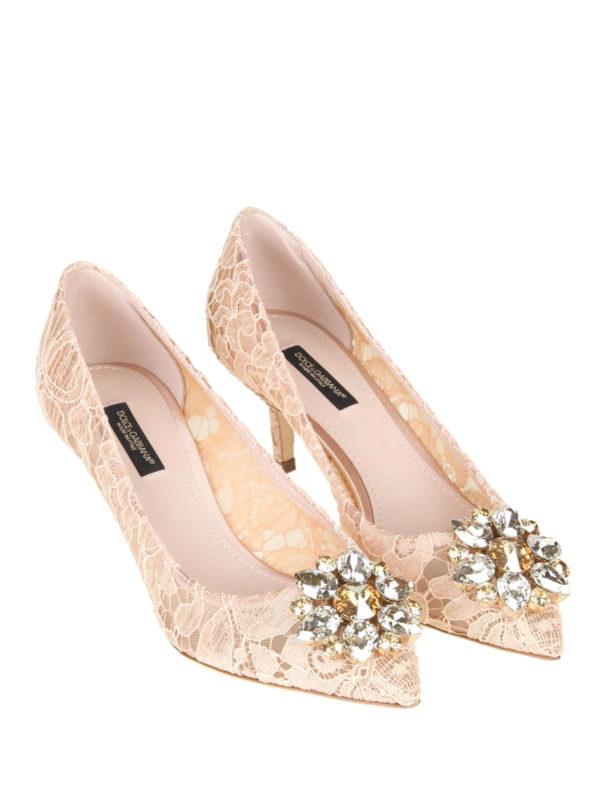 Court shoes Dolce & Gabbana - Bellucci apricot lace jewel pumps -  CD0066AL19880240