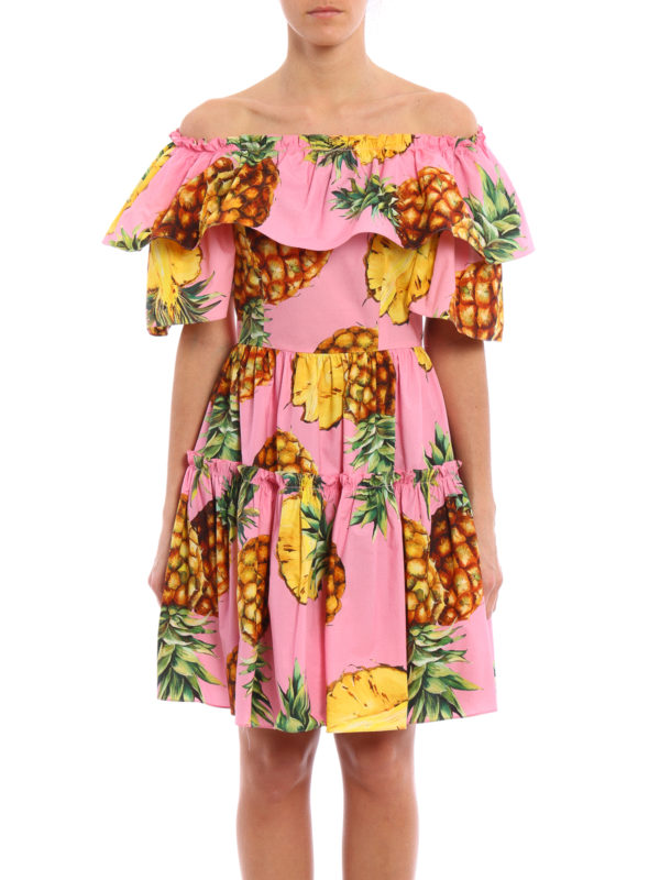 Knee length dresses Dolce & Gabbana - Pineapple print flounced dress -  F63O9TFS53JHF716