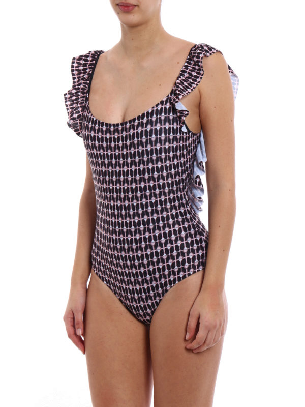 DONDUP: one-piece online - Flounced one-piece printed swimsuit