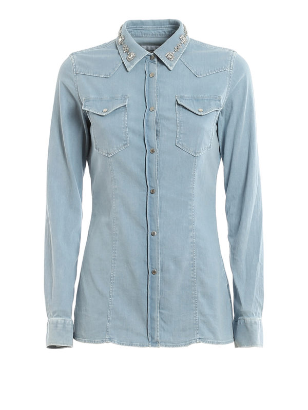 Shirts Dondup - Crystal embellished denim shirt - C515DS0278DAF6W800