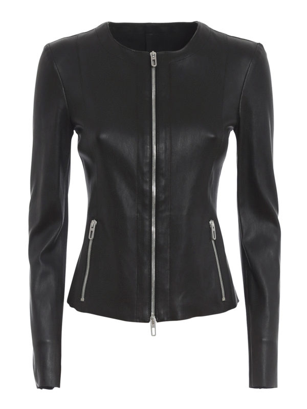 black fitted leather jacket