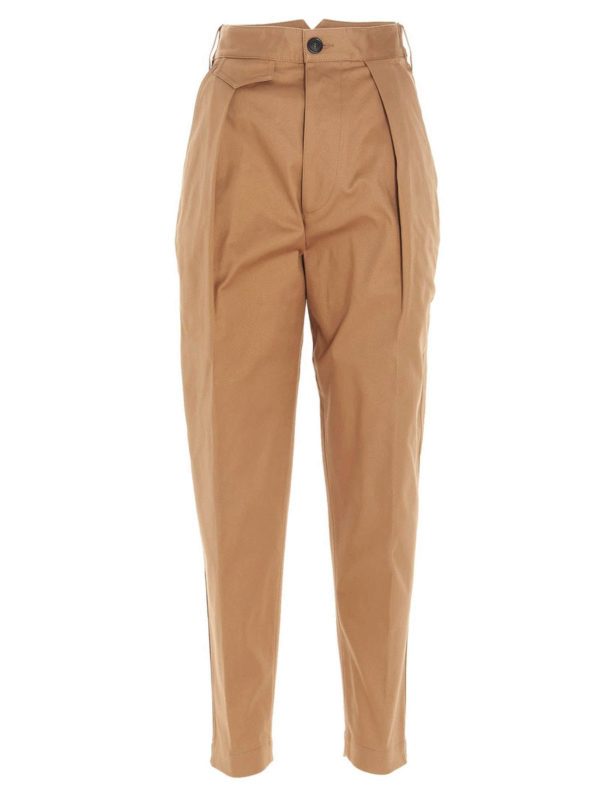 Camel-colored high-waisted pants 