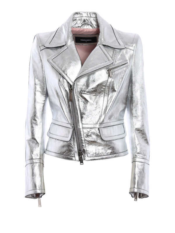 damen lederjacke silber leder