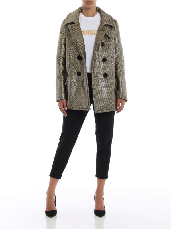 Silk blend metallic twill peacoat 
