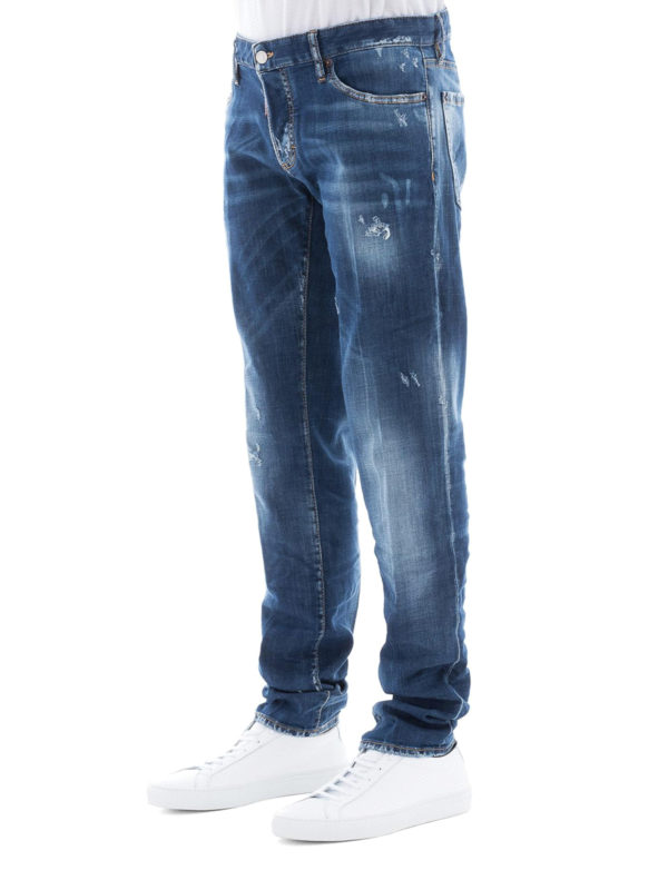 Slim fit used effect straight jeans 