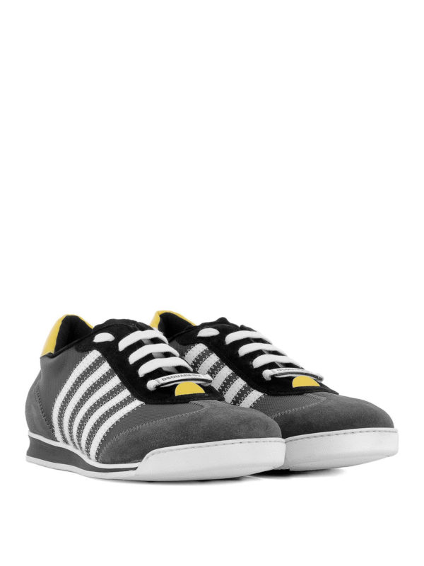 grey fabric trainers