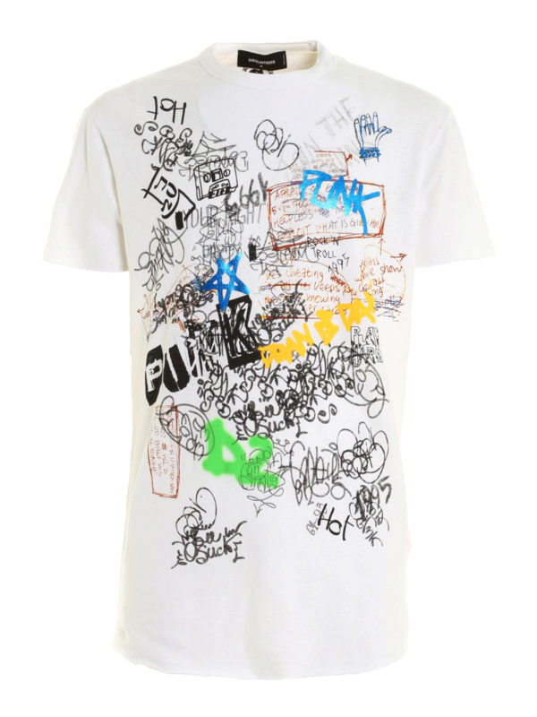ziek lip buik T-shirts Dsquared2 - Graffiti print long T-shirt - S71GD0453S22507100