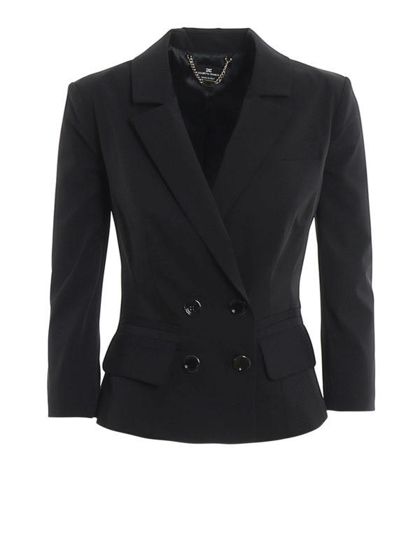 Blazers Elisabetta Franchi - Black crop double-breasted fitted blazer ...