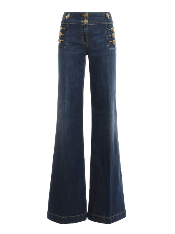 ELISABETTA FRANCHI: flared jeans - Flared jeans with gold-tone buttons
