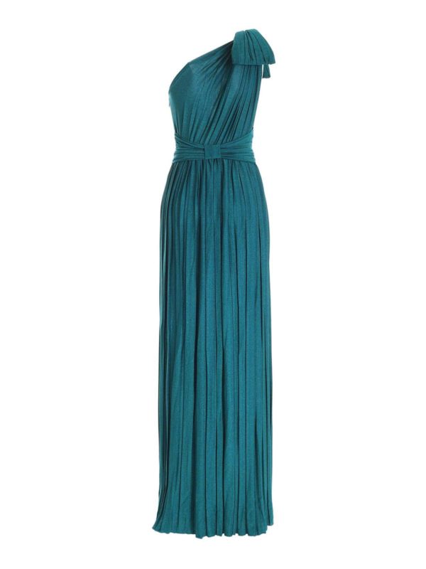 Maxi dresses Elisabetta Franchi - One-shoulder dress in lamè teal blue ...