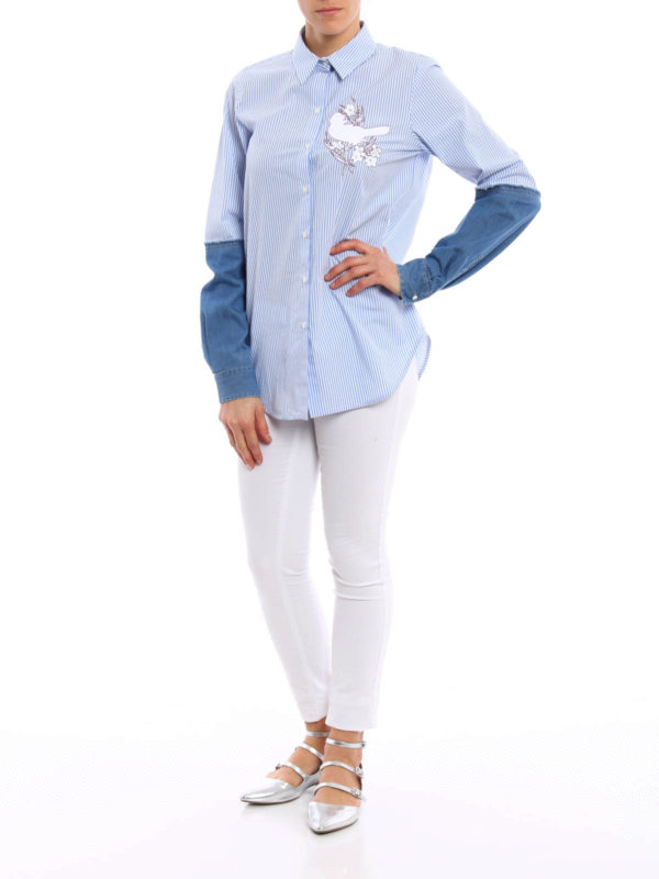 Embroidered striped poplin shirt 