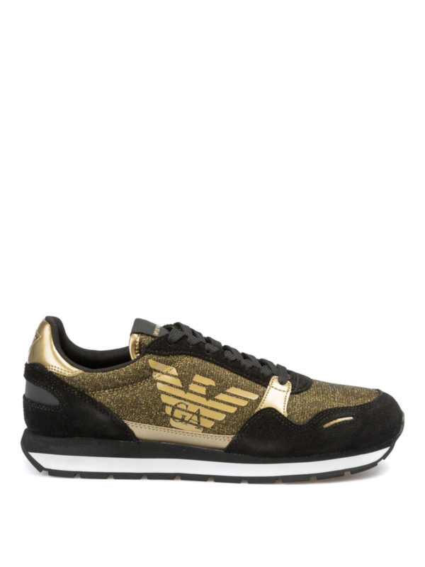 black and gold armani trainers