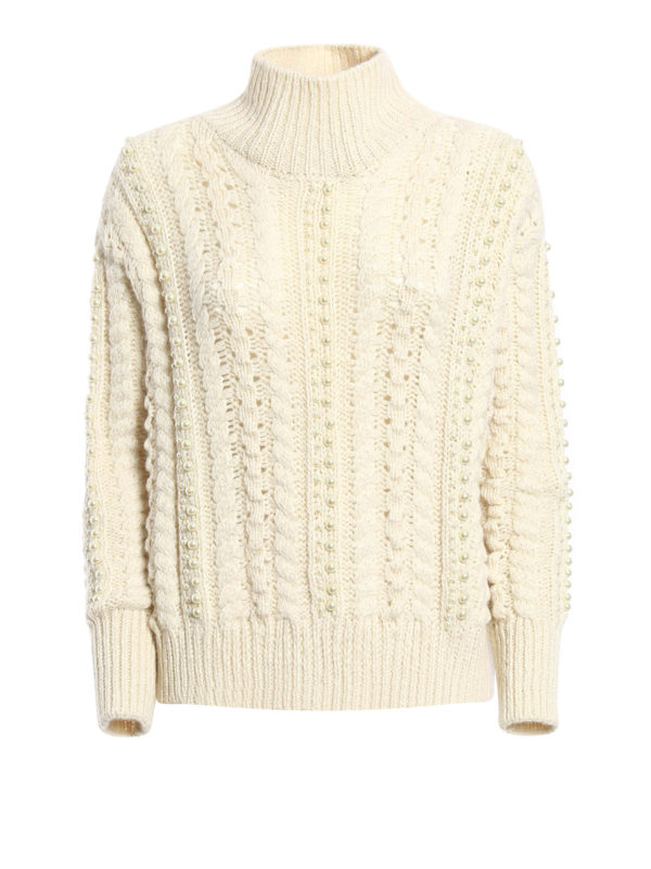 Pearls detailed alpaca sweater 