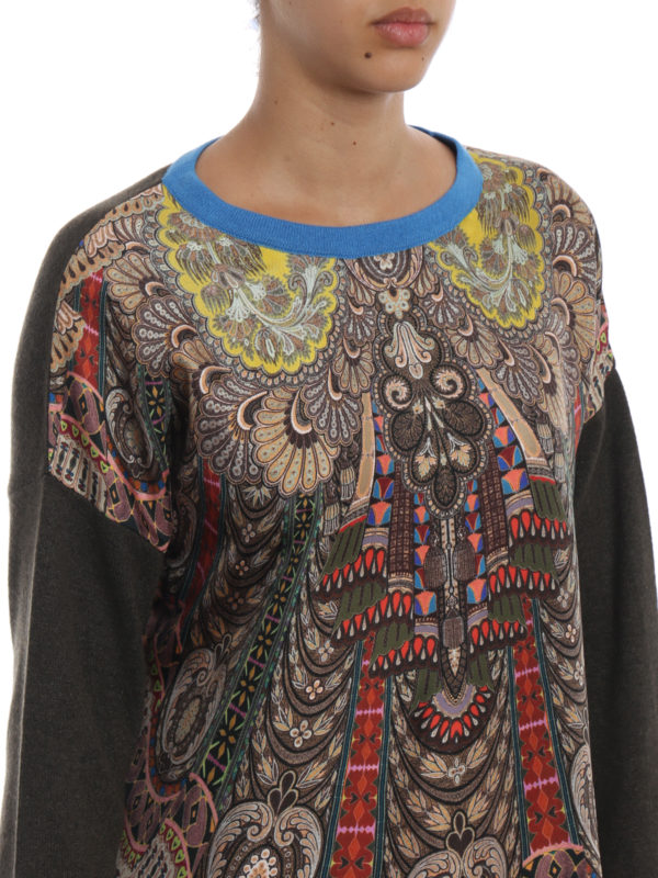 Silk paneled cashmere and wool sweater 