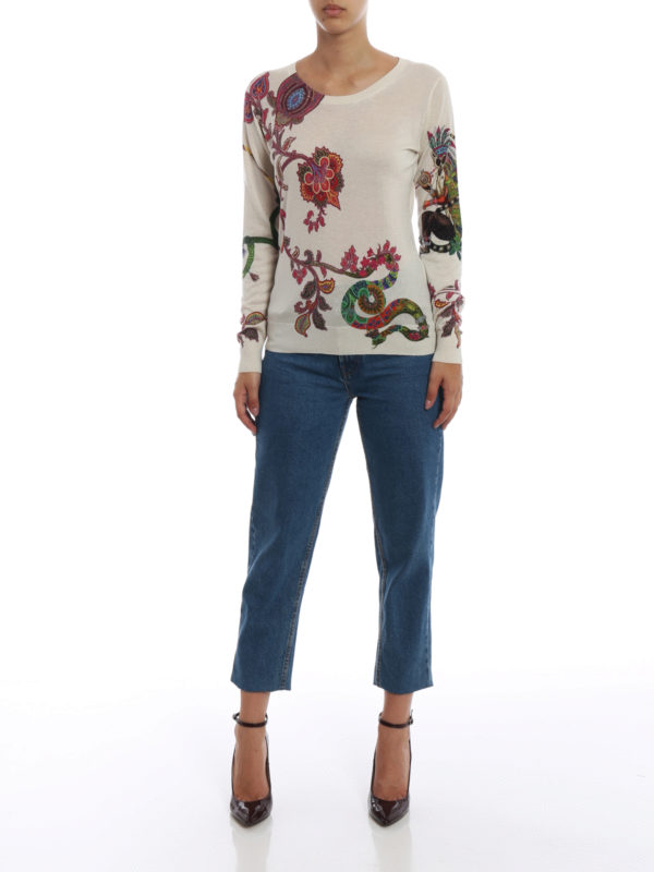 Silk and cashmere lemur print sweater 