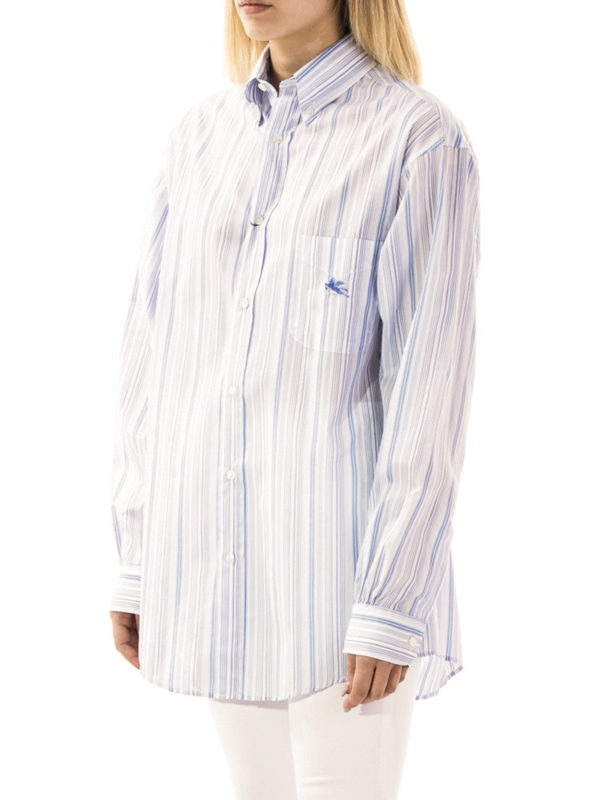Shirts Etro - Blue striped cotton poplin shirt - 135868517200 