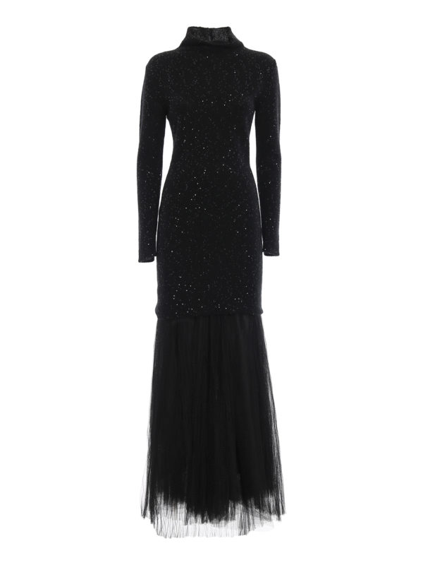 FABIANA FILIPPI: maxi dresses - Removable tulle skirt wool dress
