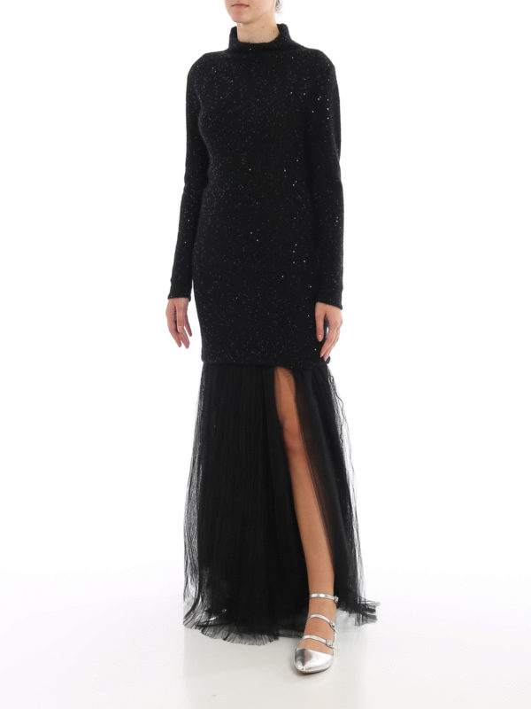 FABIANA FILIPPI: maxi dresses online - Removable tulle skirt wool dress