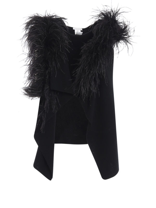 FABIANA FILIPPI: vests - Ostrich feather trimmed wool blend vest