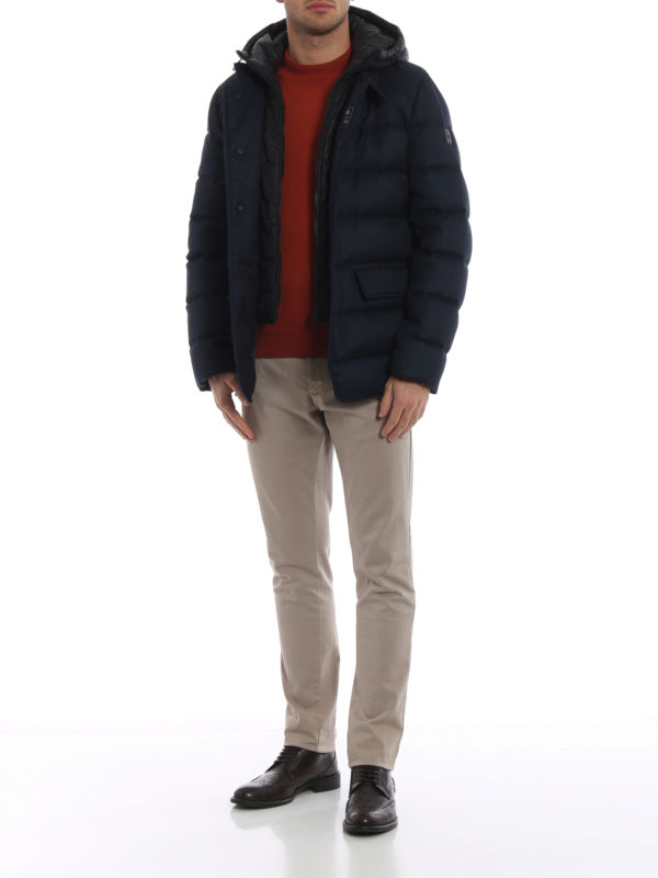 Dark blue puffer jacket with nylon hood 