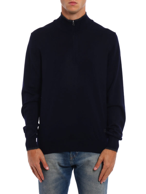 Wool half-zip mock neck sweater 