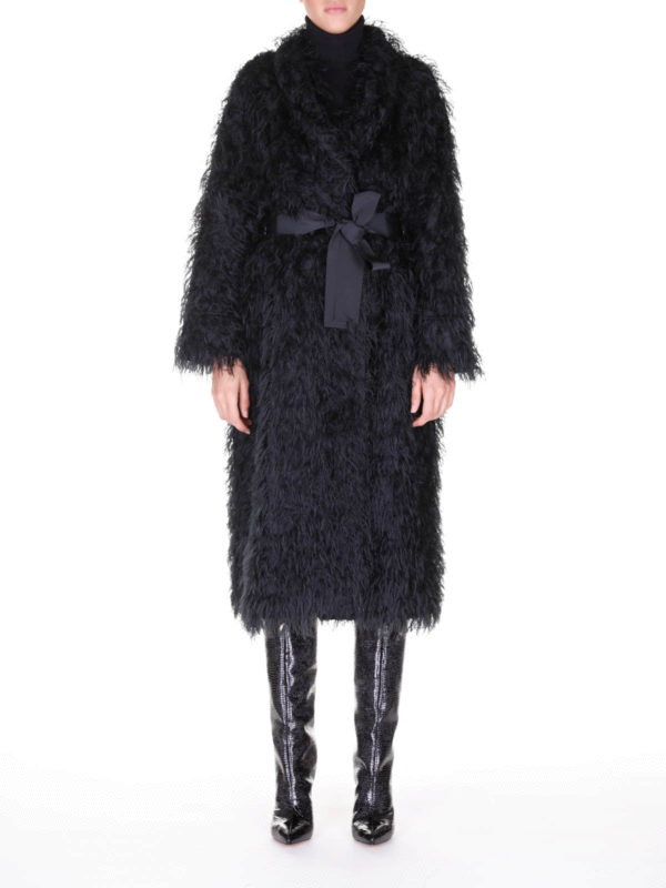 Knee length coats F.R.S For Restless Sleepers - Mohair effect black ...