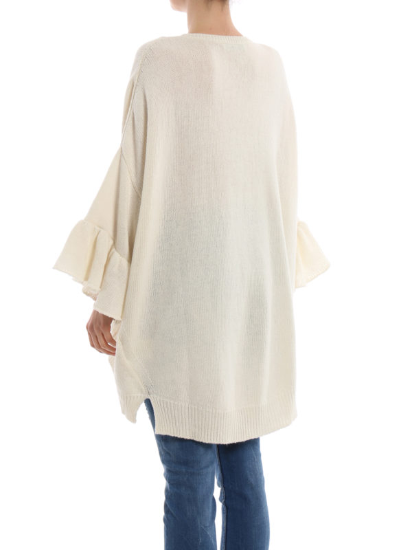 Frill sleeve white cashmere sweater 