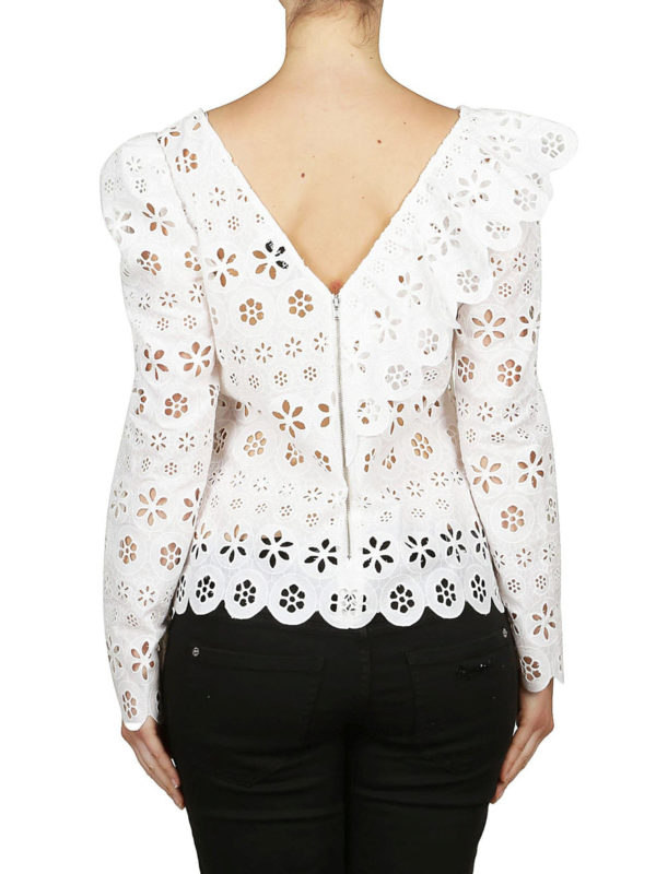 Frilled white floral voile blouse 