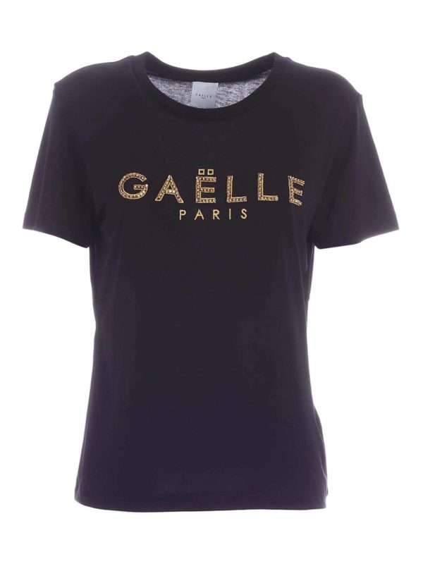 T-shirts Gaelle Paris - Rhinestone logo t-shirt in black - GBD8188NERO