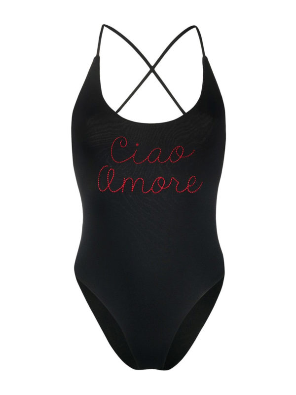GIADA BENINCASA: one-piece - Ciao Amore embroidered black swimsuit
