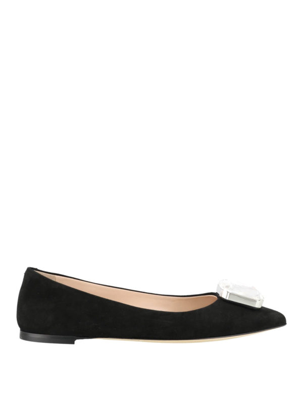 black suede flat pumps