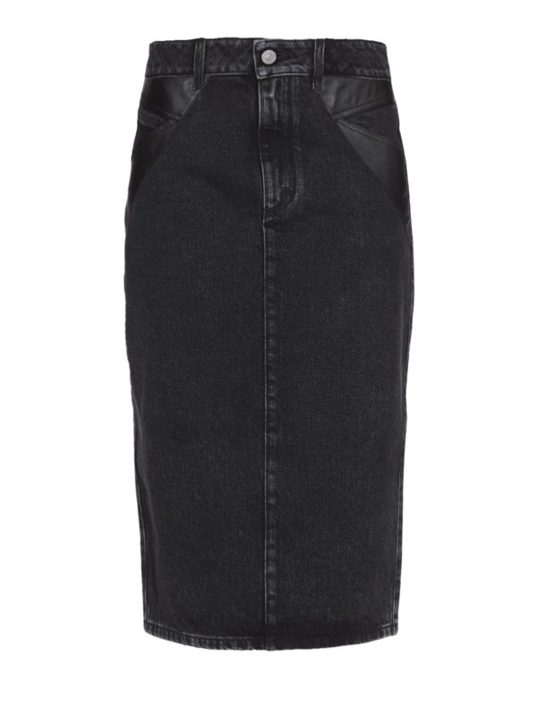 Knee length skirts & Midi Givenchy - Black denim and leather pencil ...