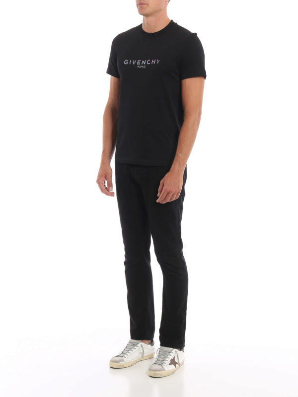 Shimmering vintage logo print black Tee 