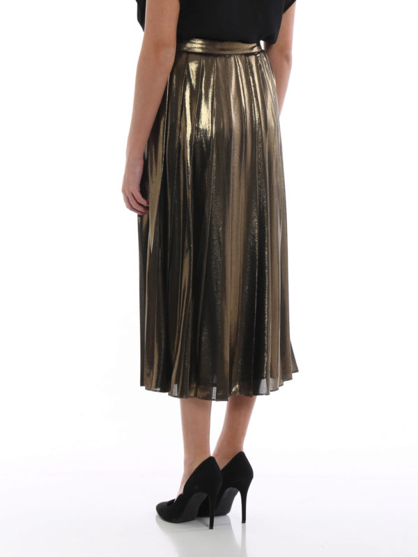 long pleated skirt gold