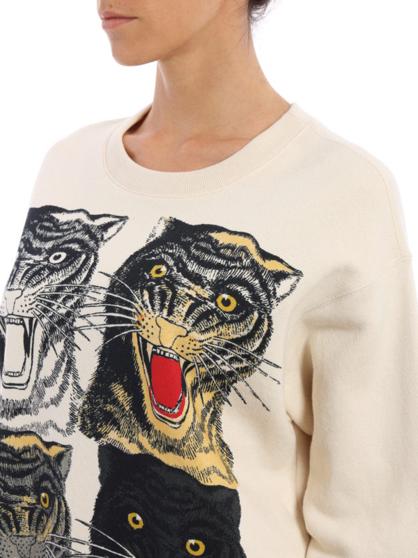 gucci tiger print crew neck sweater