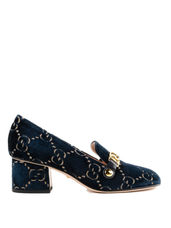 Gucci - GG dark blue velvet heeled loafers - court shoes - 5250829TI104281