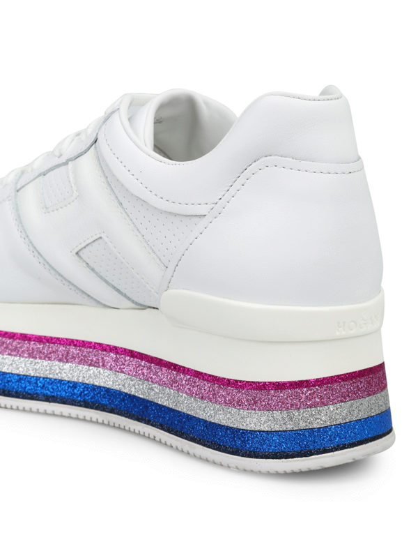 اسپرت،اسنیکرز Hogan - H407 Maxi glitter sole white leather sneakers -  GYW4070BA42JCWB001