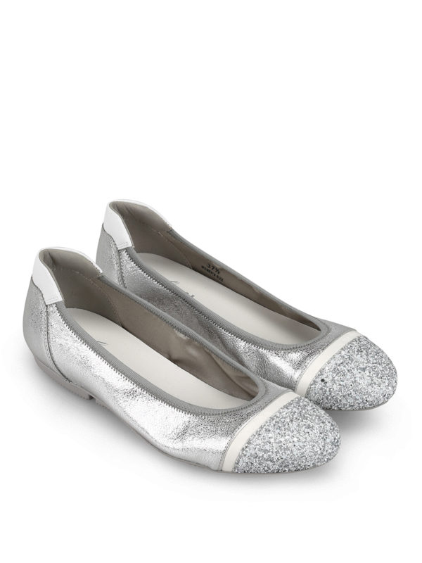 silver leather flat shoes