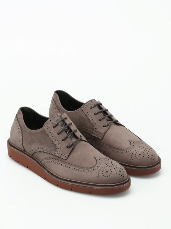 HOGAN uomo H322 scarpa derby in camoscio BEIGE KAKI con decorazioni brogues  | Strike Calzature