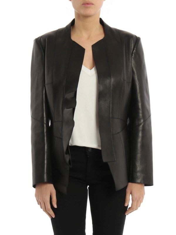 leather peplum blazer