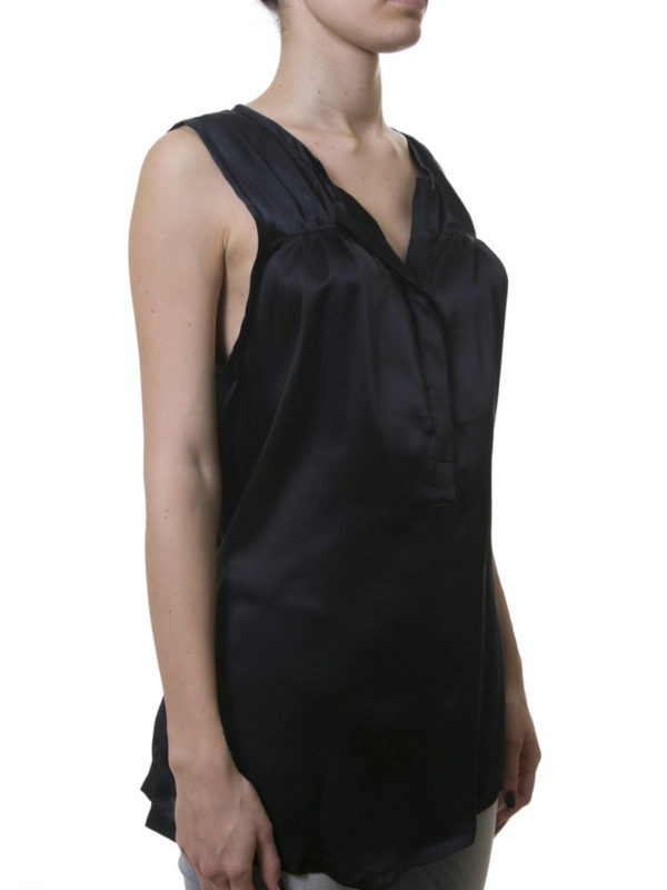 black silk sleeveless blouse