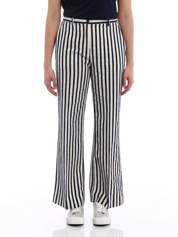 Striped linen blend flared trousers 